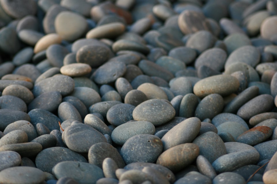 Smooth grey pebbles covering the ground