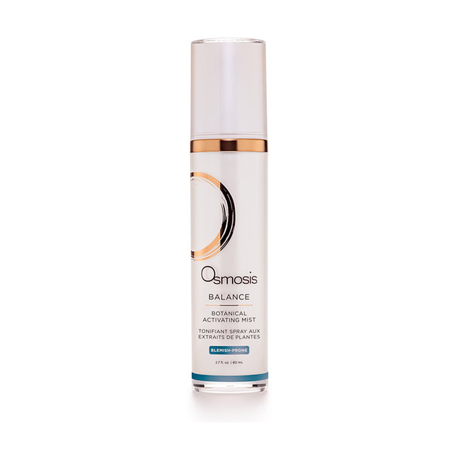 Osmosis Balance Botanical Activating Mist 80 mL, white box with copper brushstroke ring and blemish-prone label, front