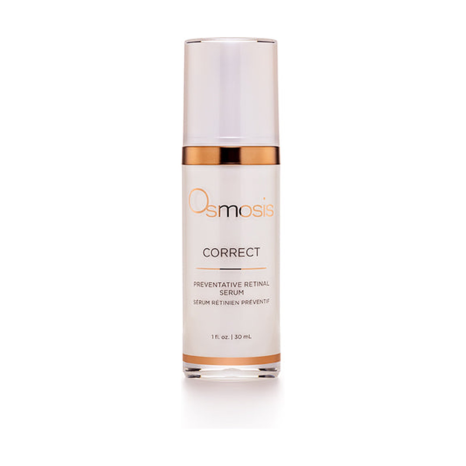Osmosis Correct Preventative Retinal Serum 30 mL, white box with copper brushstroke ring, front