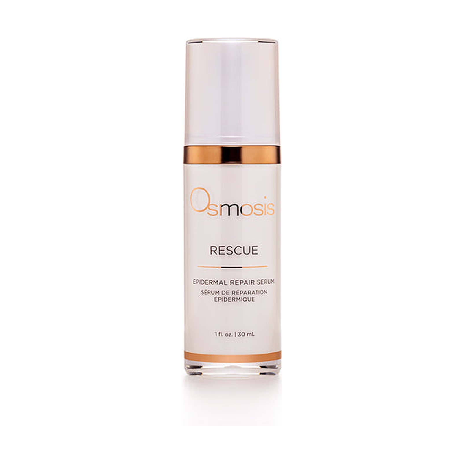 Osmosis Rescue Epidermal Repair Serum 30 mL, white box with copper brushstroke ring, front