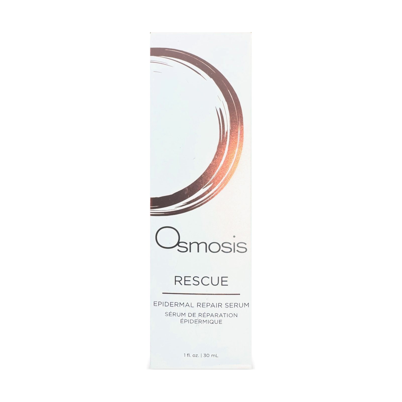 Osmosis Rescue Epidermal Repair Serum 30 mL, white box with copper brushstroke ring, front, 3D view